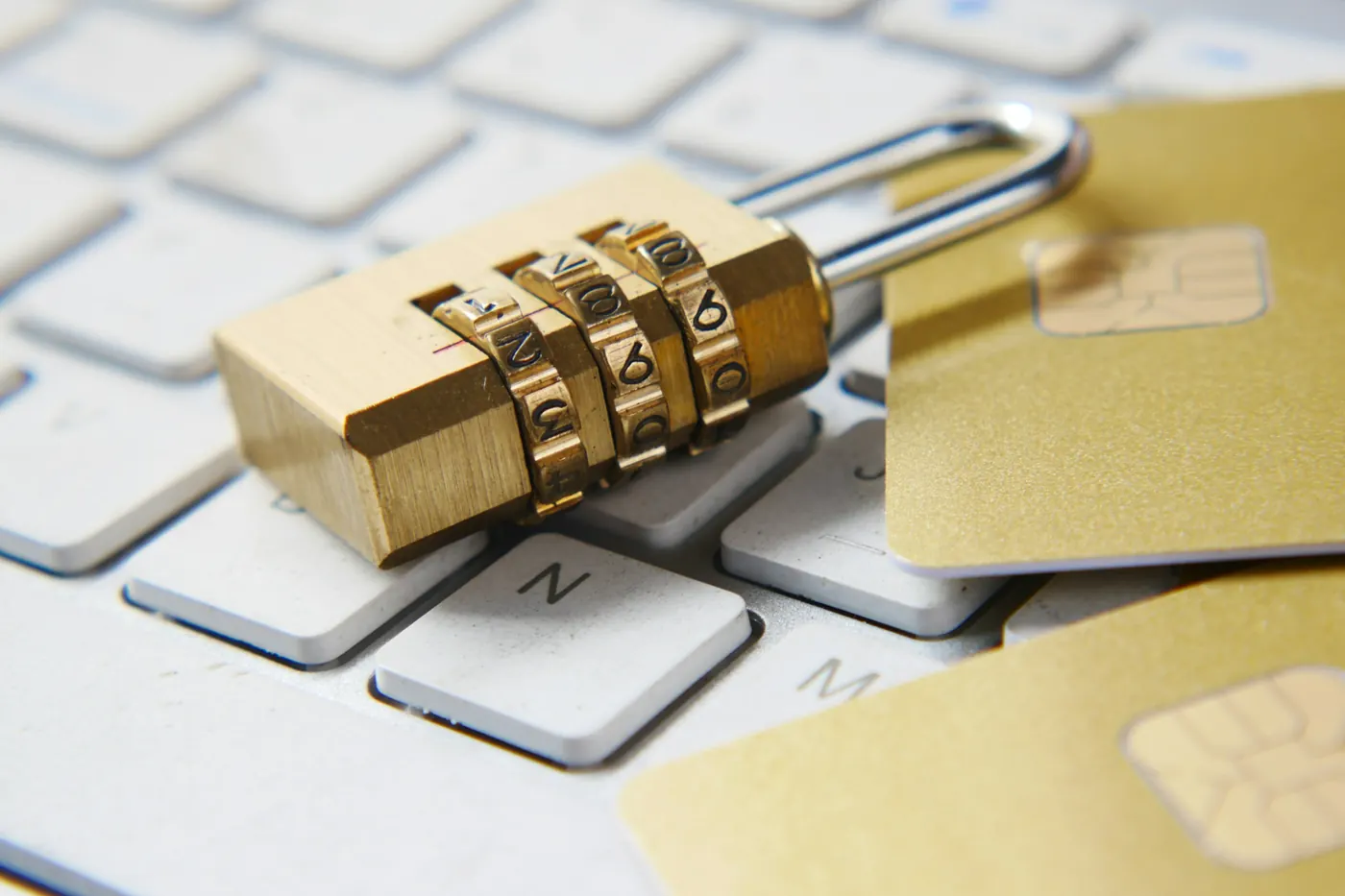 Padlock resting on a computer keyboard